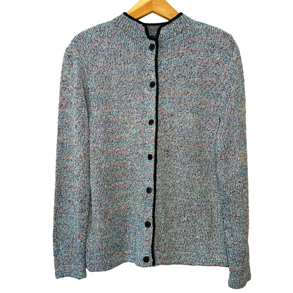 South Cotton Hand Loomed Vintage Blue Multicolor Heavyweight Knit Cardigan Sz M
